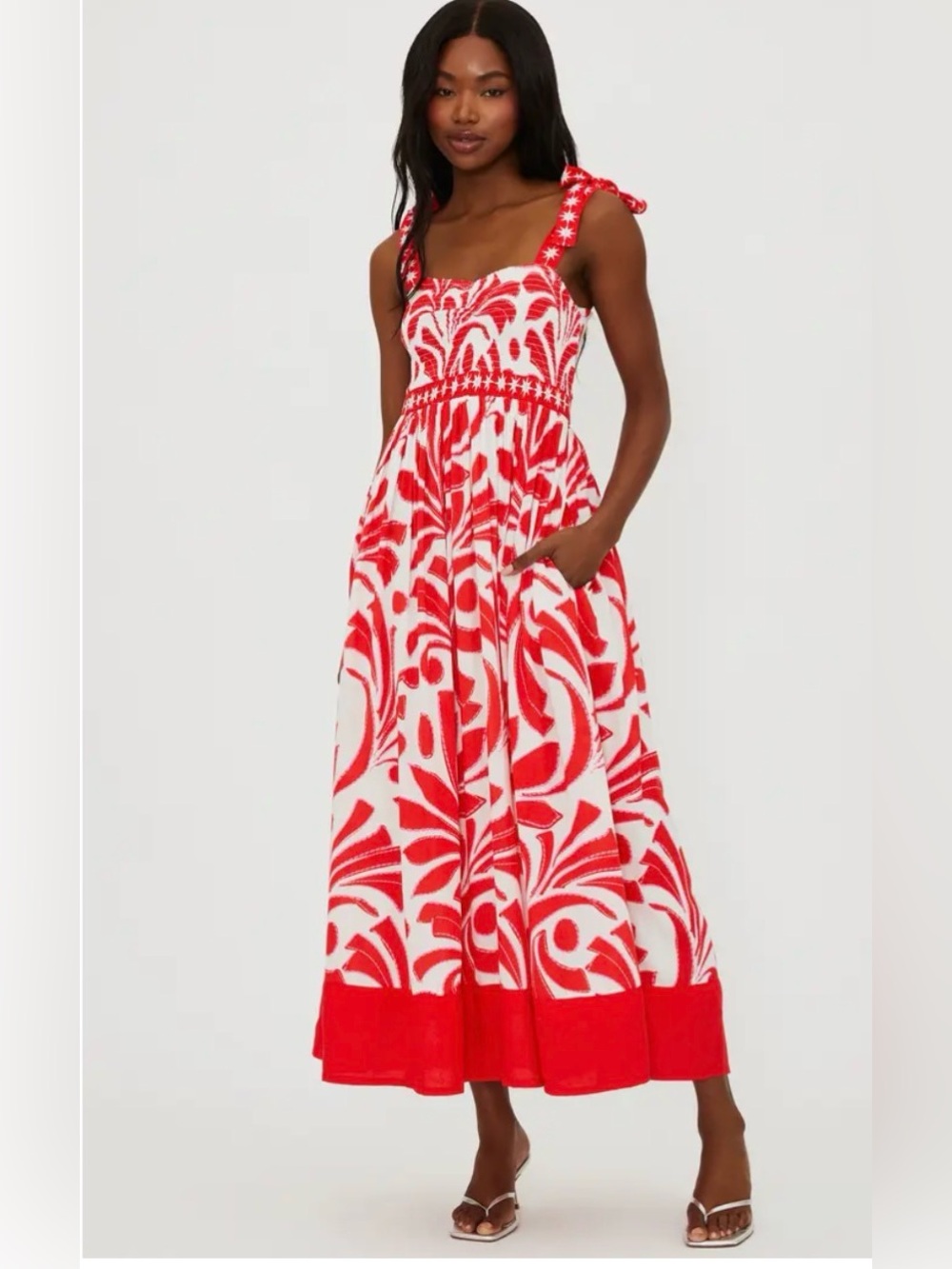 NWOT Anthropologie BEACH RIOT Sunshine Dunes: Red and White Printed Maxi Dress